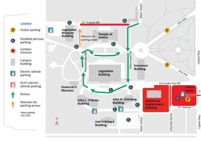 A map of a partial road closure on 12th Avenue Southwest on Aug. 2, 2023 for Temple of Justice Work