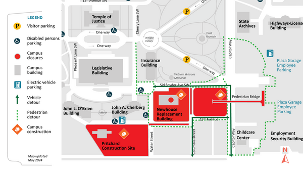 Map showing the road on the east and south sides of the Newhouse replacement building that are scheduled to be paved on June 5, 2024