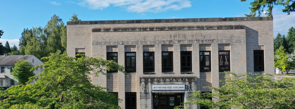 A picture of the Newhouse Building exterior, located on the Washington state Capitol Campus. 