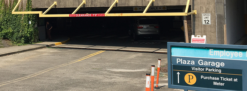 The south entrance to the Plaza Garage off of Maple Park Avenue SE.